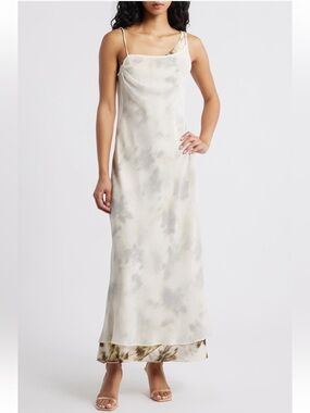 Topshop Cream Slip Maxi Dress with Subtle Gray Print